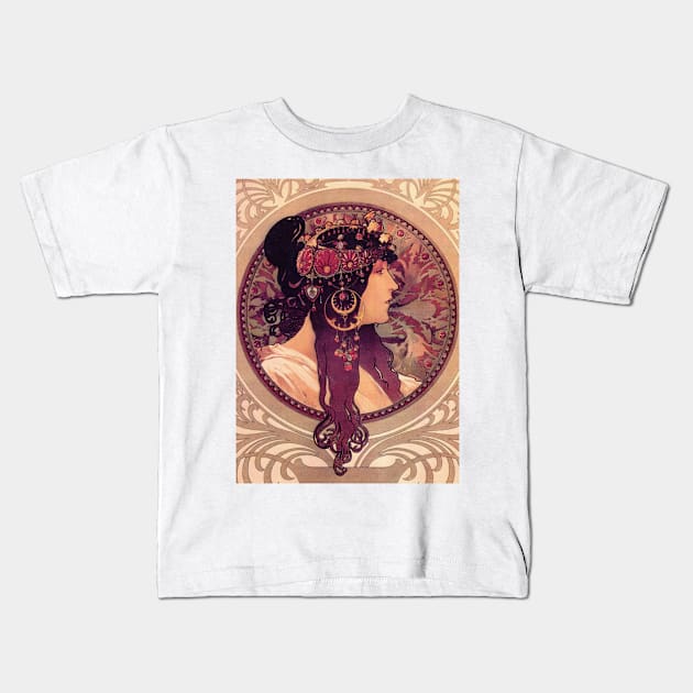 Alphonse Mucha 00 Kids T-Shirt by immortalpeaches